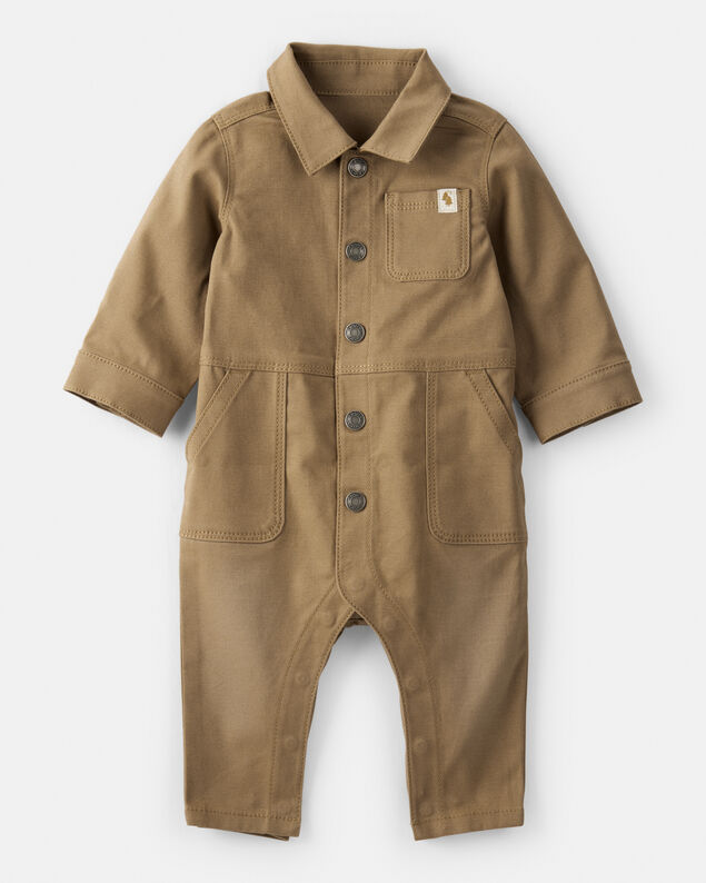 Product image 1 of Baby Boy Canvas Long-Sleeve Jumpsuit - Brown