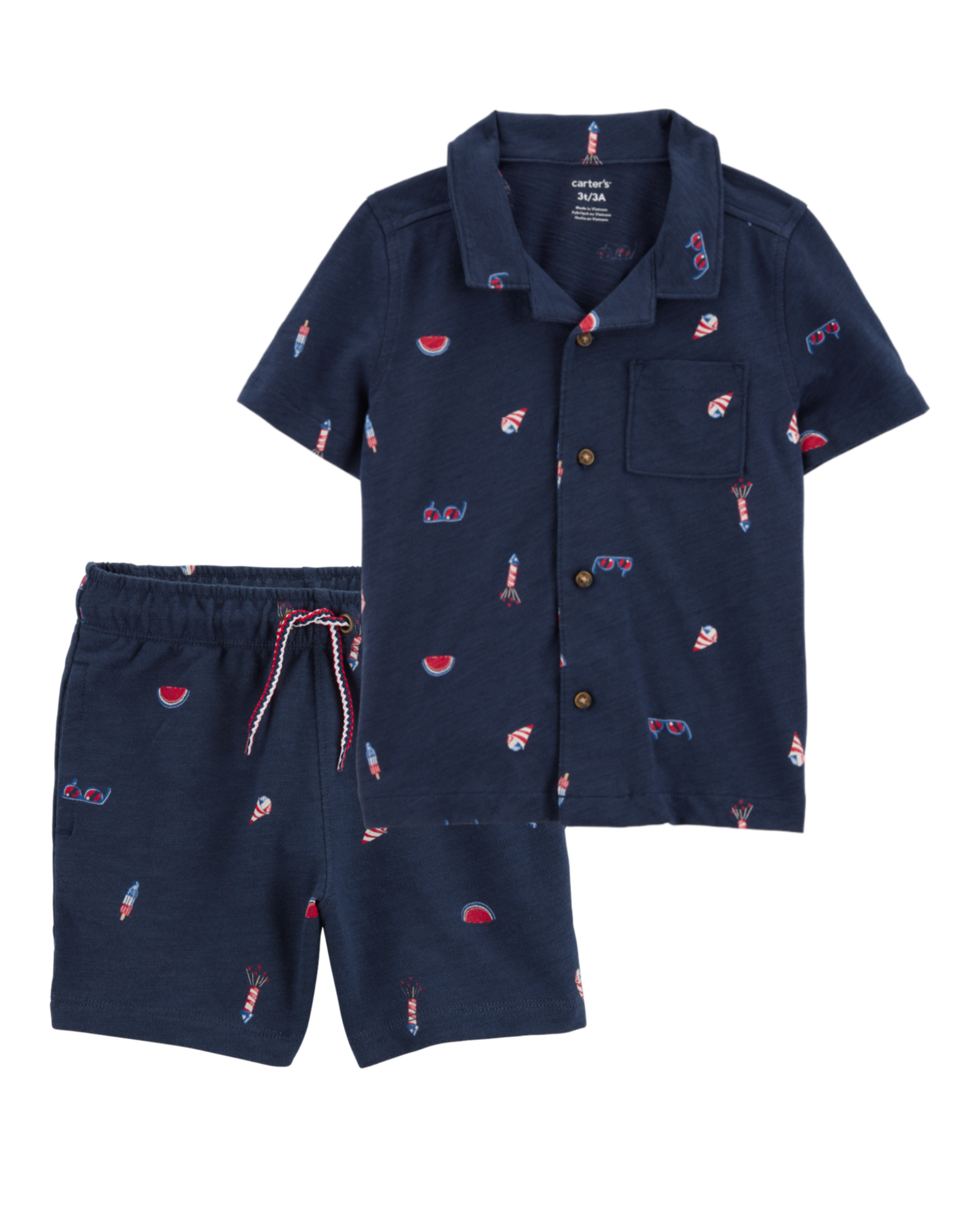 Toddler 2-Piece 4th of July Button-Down Shirt & Shorts Set - Navy