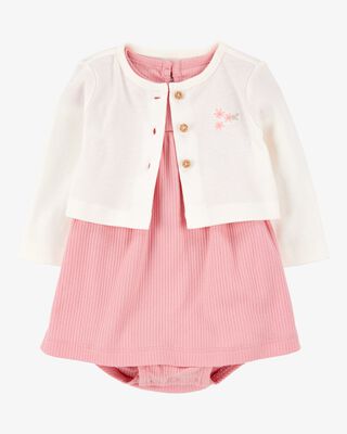 Product image 1 of Baby 2-Piece Bodysuit Dress & Cardigan Set - Pink/Ivory