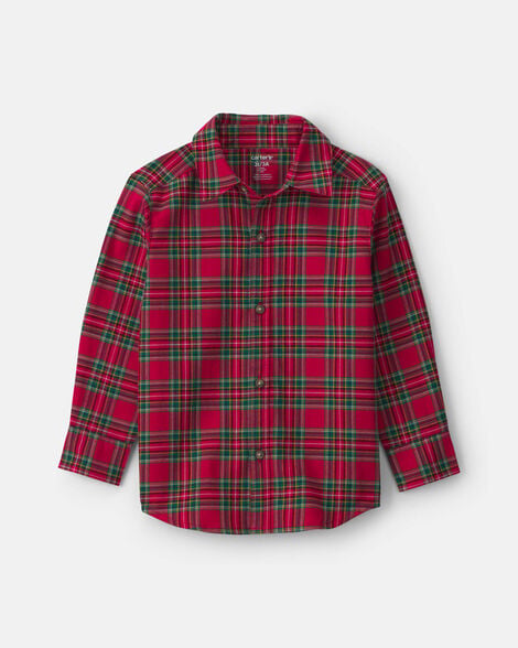 toddler boy plaid long-sleeve button-down shirt - red/green