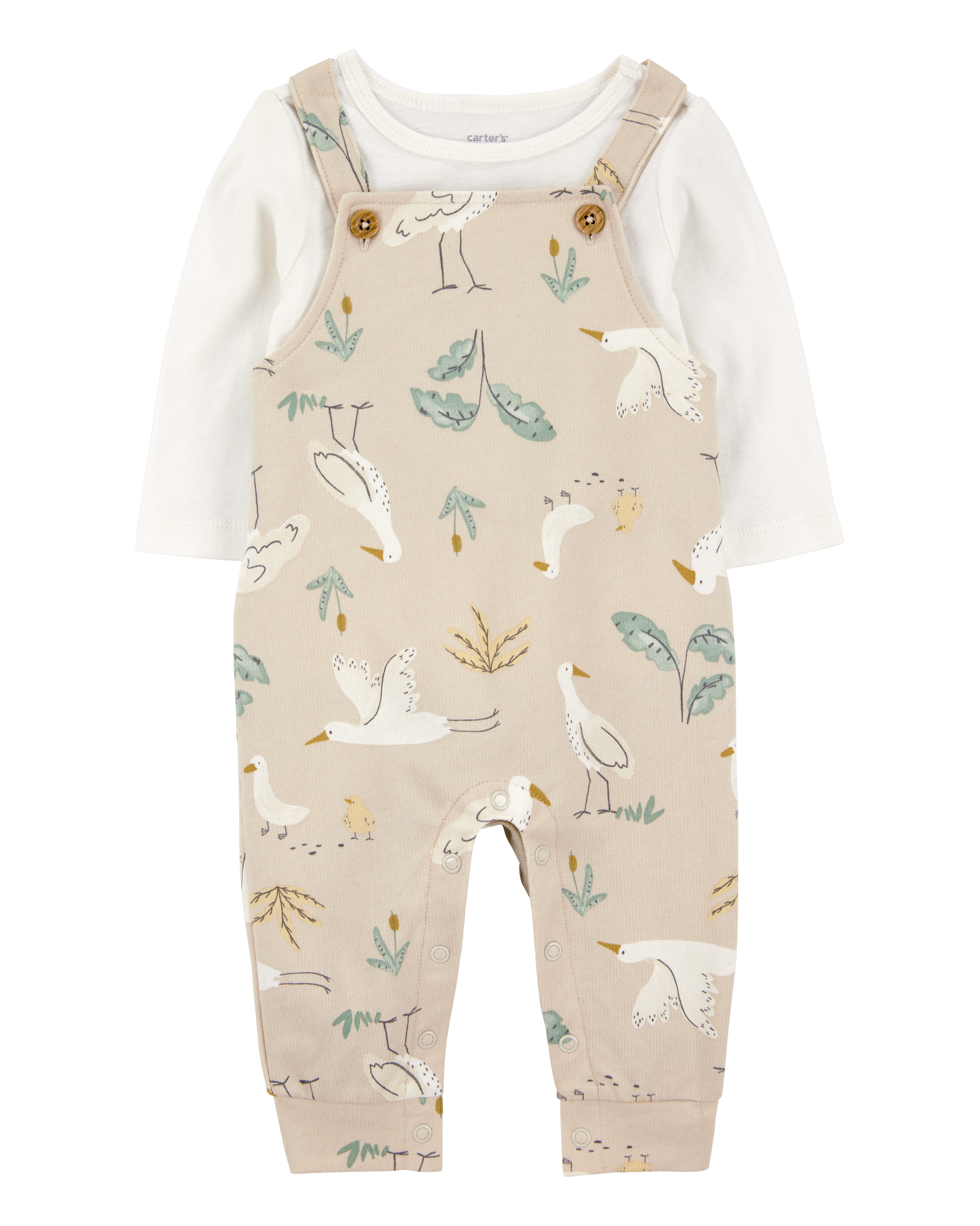 Baby 2-Piece Bird Print Long-Sleeve Tee & Overall Set