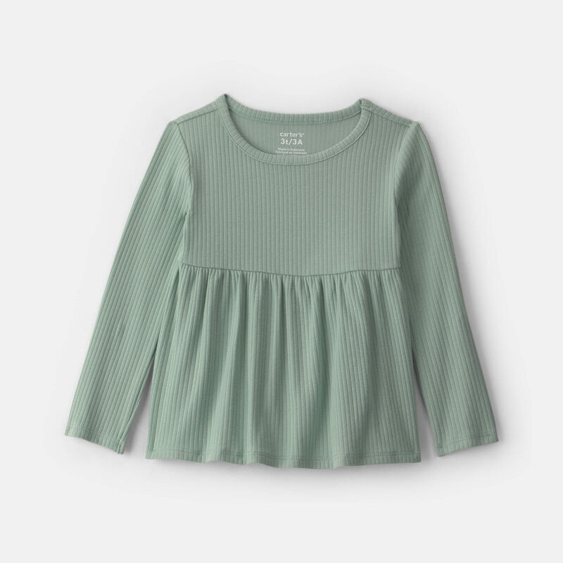 Toddler Girl Long-Sleeve Rib Peplum Top - Green