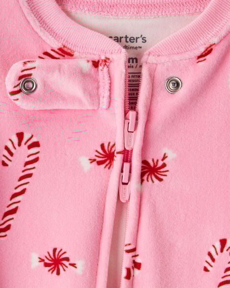Baby Girl Pink Peppermints DreamPlush Long-Sleeve Snug Fit 1-Piece Pajamas - Pink