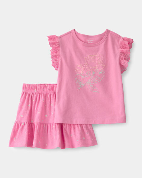 toddler girl 2-piece floral top & skort set - pink