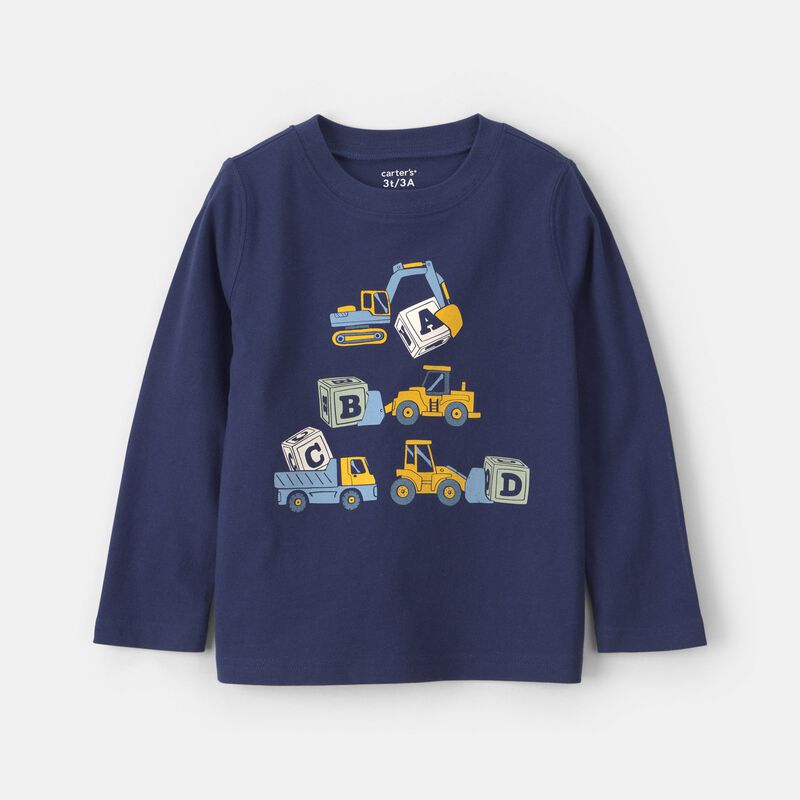Toddler Construction Long-Sleeve Graphic Tee - Navy Blue