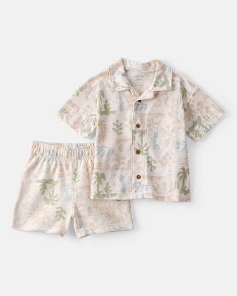baby boy 2-piece palm tree tropical top & short set - cream