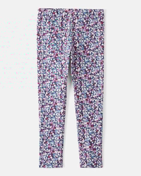 Product image 1 of Girls Floral Cotton Pull-On Stretch Leggings - Purple
