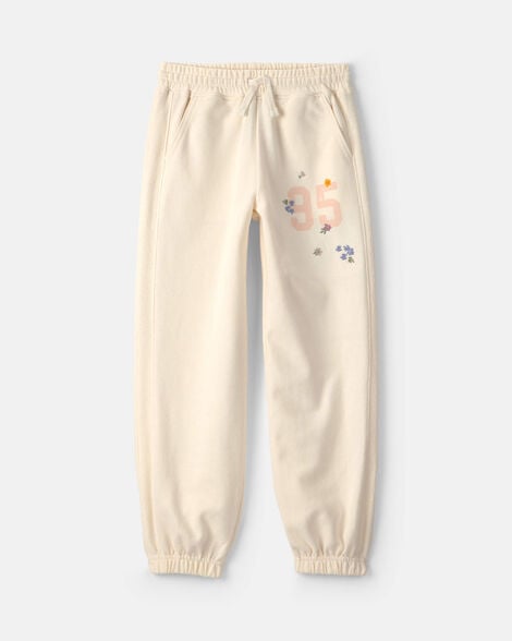 Girls '95' Floral French Terry Joggers - Cream