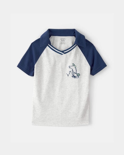 toddler boy alligator polo shirt - blue/grey