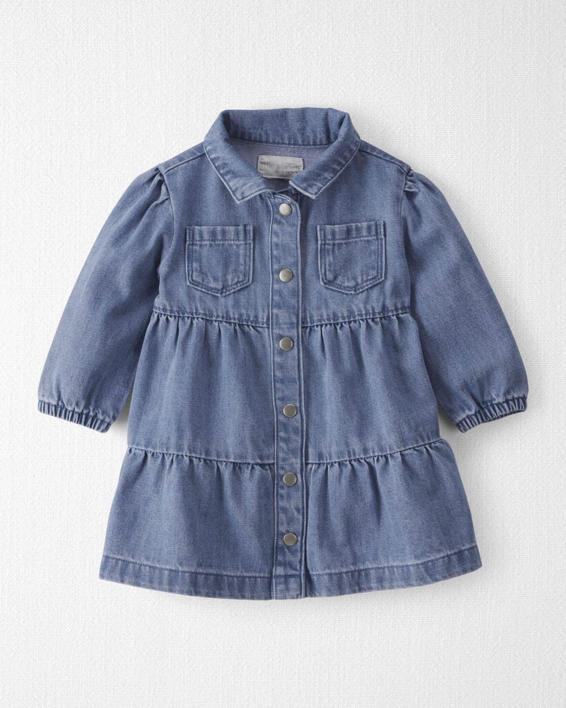 Little Planet by Carter's Baby Girls' Long-Sleeve Collared Tiered Denim Dress and Bloomers, 2-Piece Set - Medium Wash