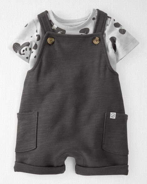 Baby Organic Cotton Shortall Set in Panda Bear