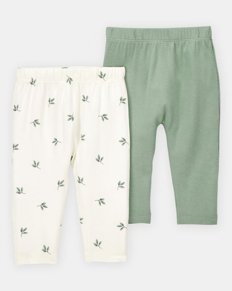 baby girl 2-pack purelysoft pull-on pants - green/white
