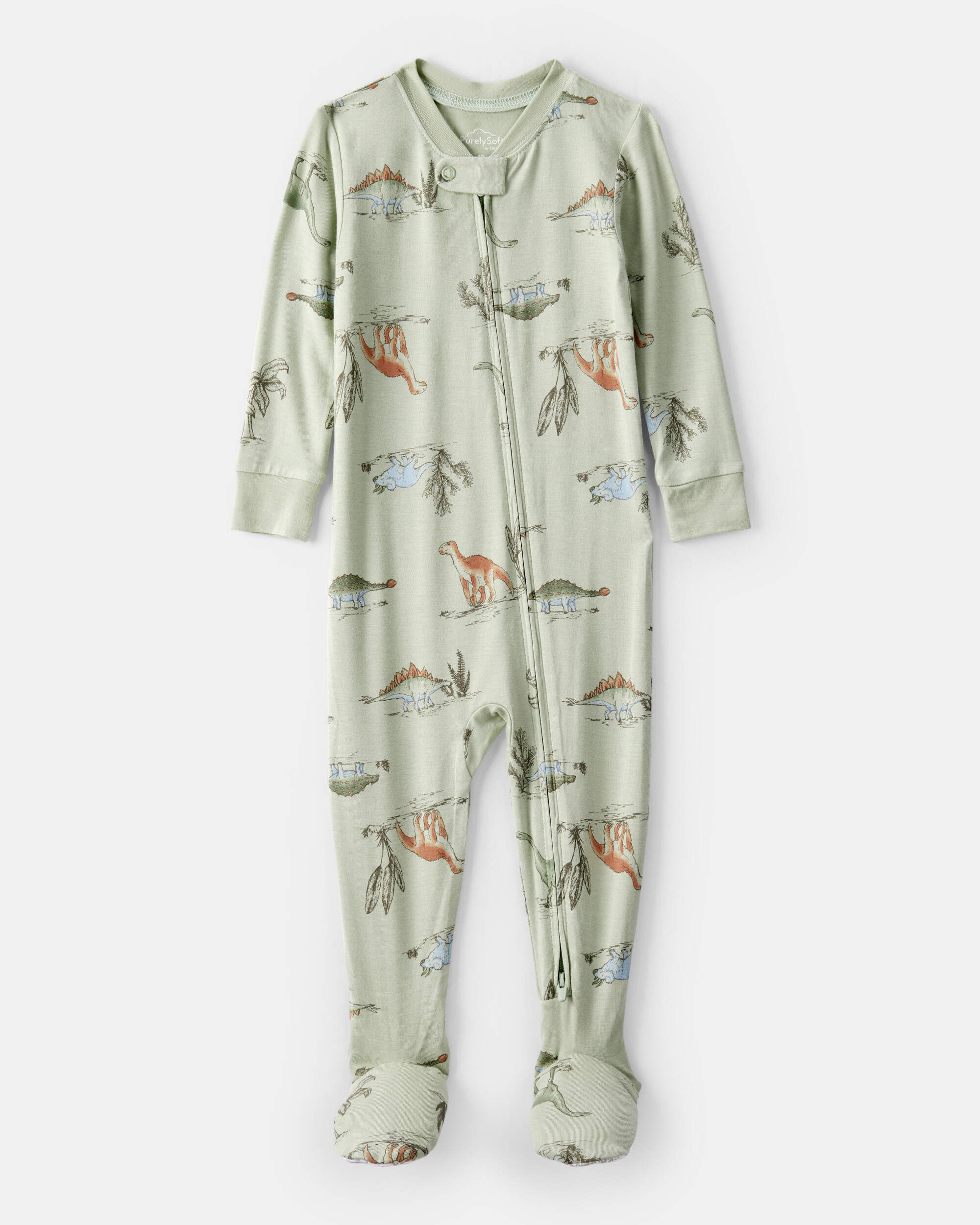 Baby Boy Dinosaur Print PurelySoft Long-Sleeve 2-Way Zip 1