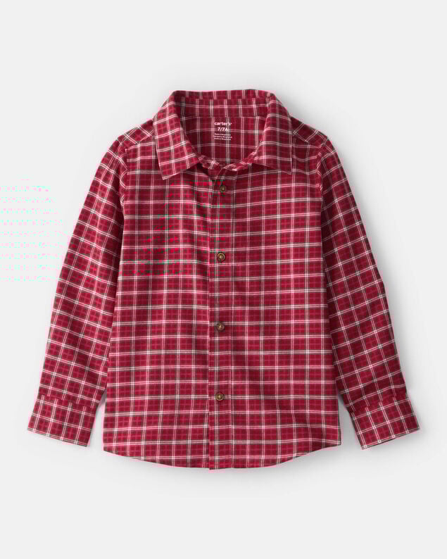Product image 1 of Boys Plaid Cotton Long-Sleeve Button-Down Shirt - Red