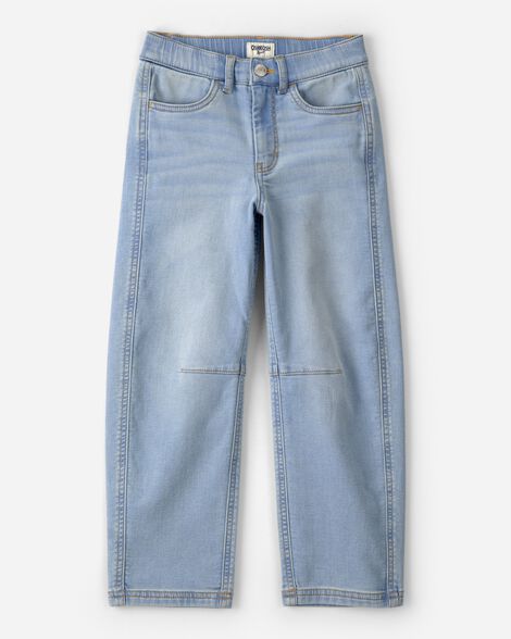 Girls Light Wash Denim Barrel Jeans - Blue