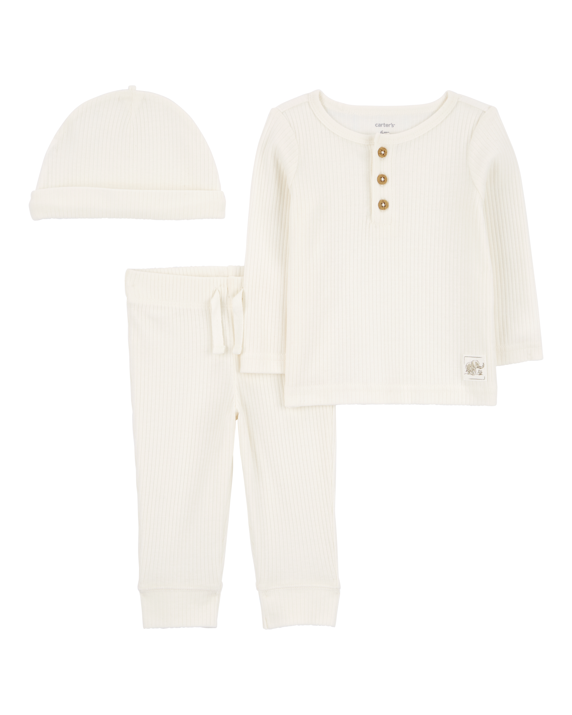 Baby 3-Piece Ribbed Outfit Set - Ivory