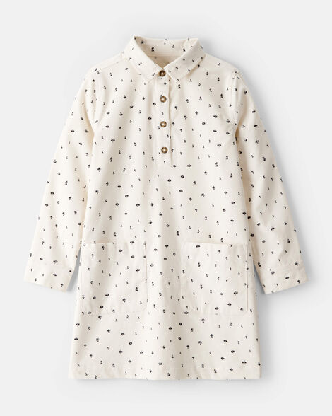 girls floral corduroy dress - ivory