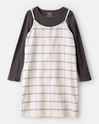Girls 2-Piece Plaid Long-Sleeve Jumpsuit 