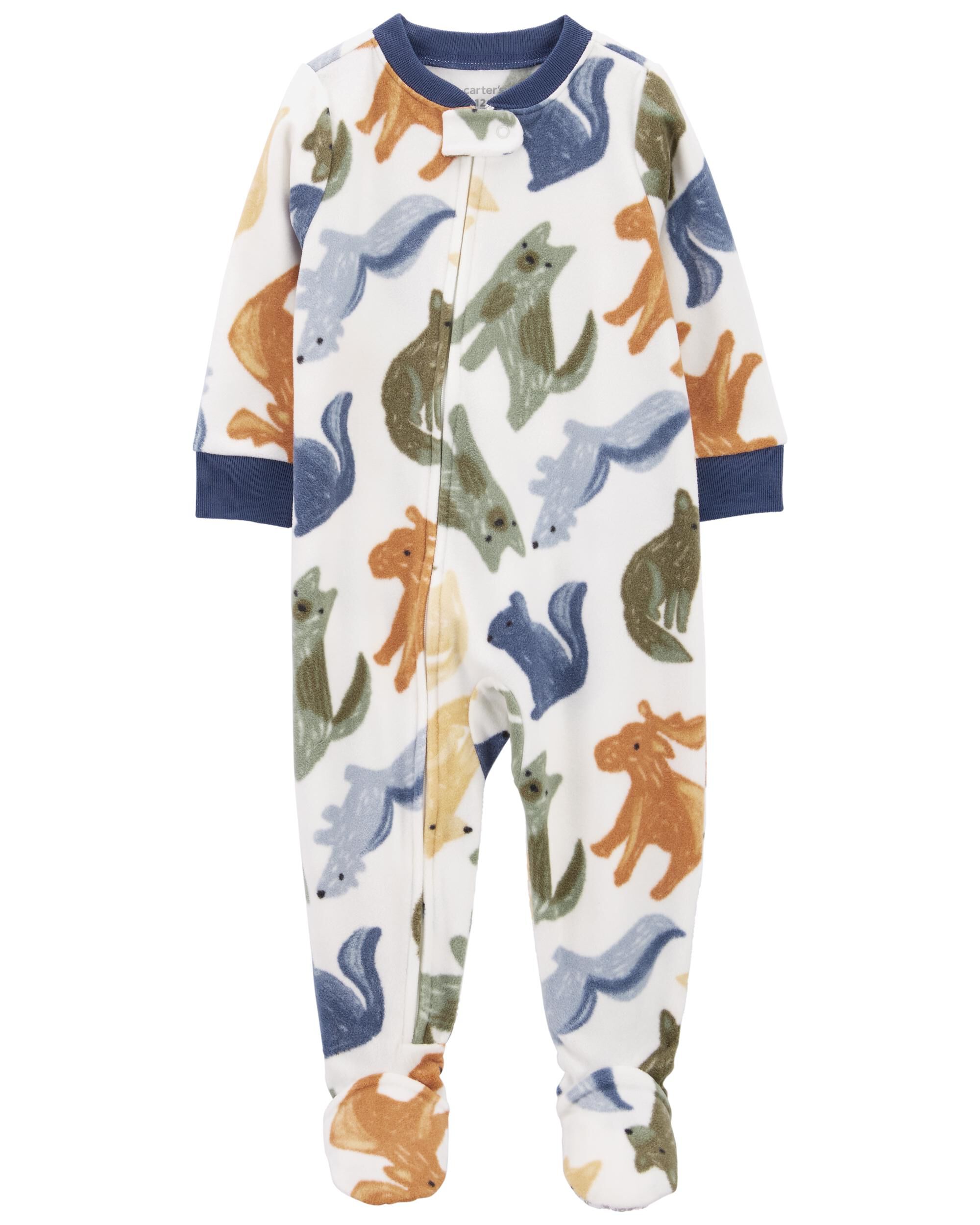 New Carters Boys 1-Piece Tiger Print Fleece Footed Pajamas 6 7 8 10 12 14 
