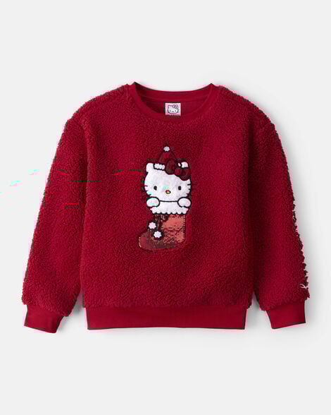 girls hello kitty® sherpa pullover sweatshirt - red