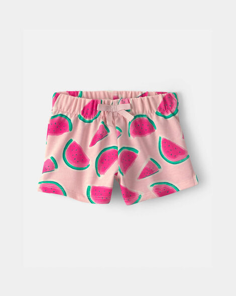 baby girl watermelon french terry shorts - pink