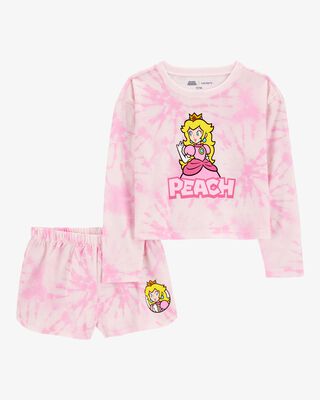 Product image 1 of Kid Super Mario Bros™ Princess Peach Print Loose Fit 2-Piece Pajamas - Pink
