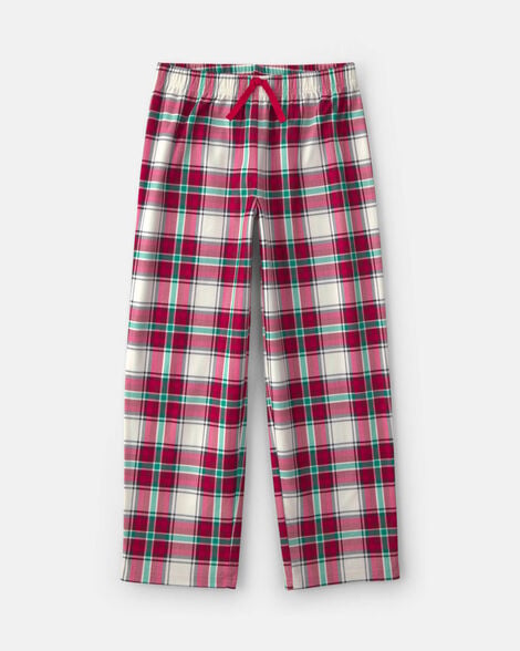 kids christmas plaid fleece loose fit pajama bottoms - red/green