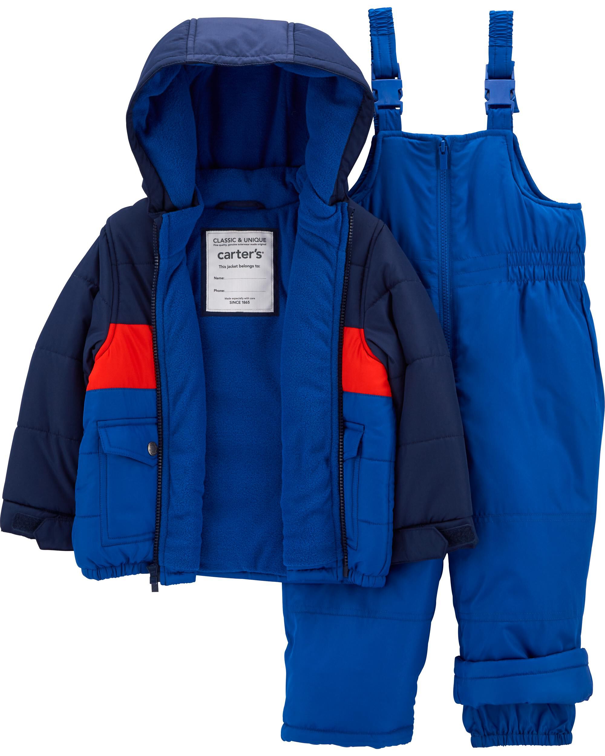 Carters Boys 4-7 Snowsuit Heavy Winter Jacket and Snow Bib Pants Mittens Gloves 