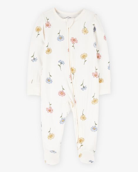  Product image 1 of Baby Floral Print 2-Way Zip PurelySoft Sleep & Play Pajamas - Ivory