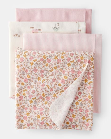 baby 4-pack floral receiving blankets - pink