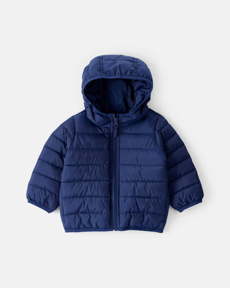 baby boy midweight packable puffer - navy blue