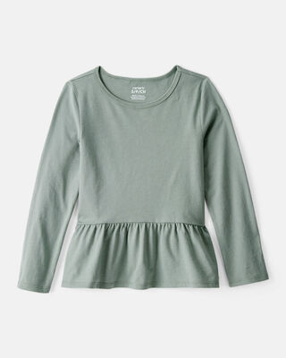 Girls Floral Long-Sleeve Peplum Top - Ivory