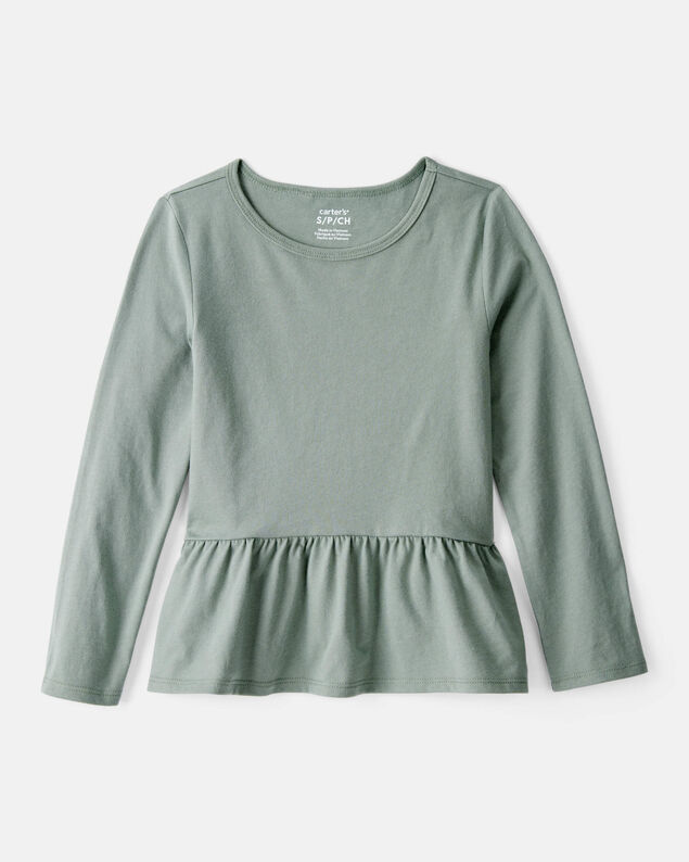 Product image 1 of Girls Long-Sleeve Peplum Top - Green