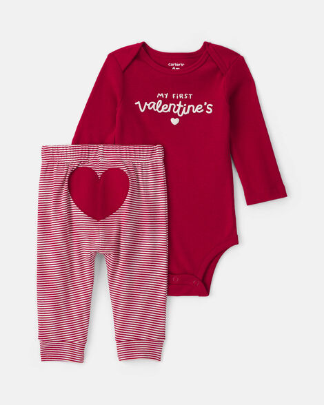 baby 2-piece 'my first valentine's' long-sleeve bodysuit & pant set - red