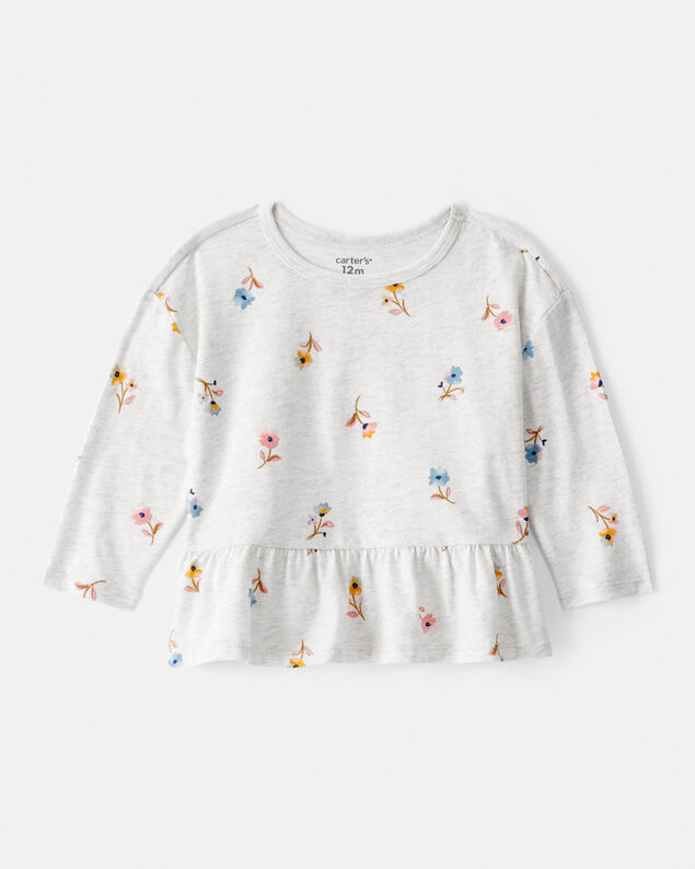 Product image 1 of Baby Girl Floral Long-Sleeve Peplum Top - Grey