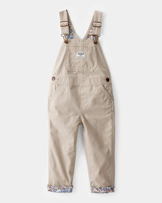 Product image 1 of Toddler Lightweight Floral-Lined Canvas Overalls - Khaki