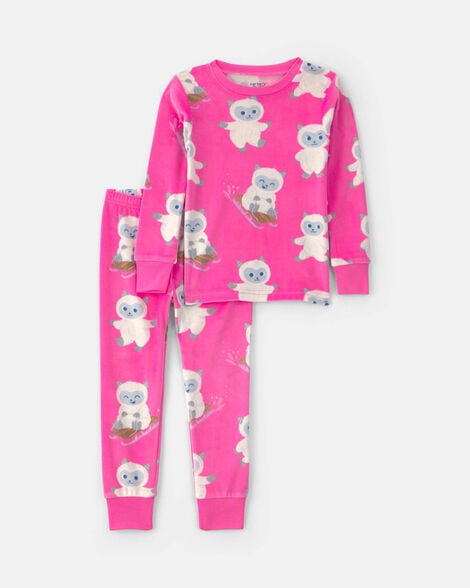 toddler girl 2-piece dream plush yeti snug fit pajama set - pink