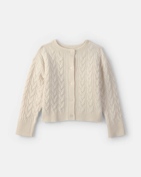 Girls Cable Knit Cardigan Sweater - Cream