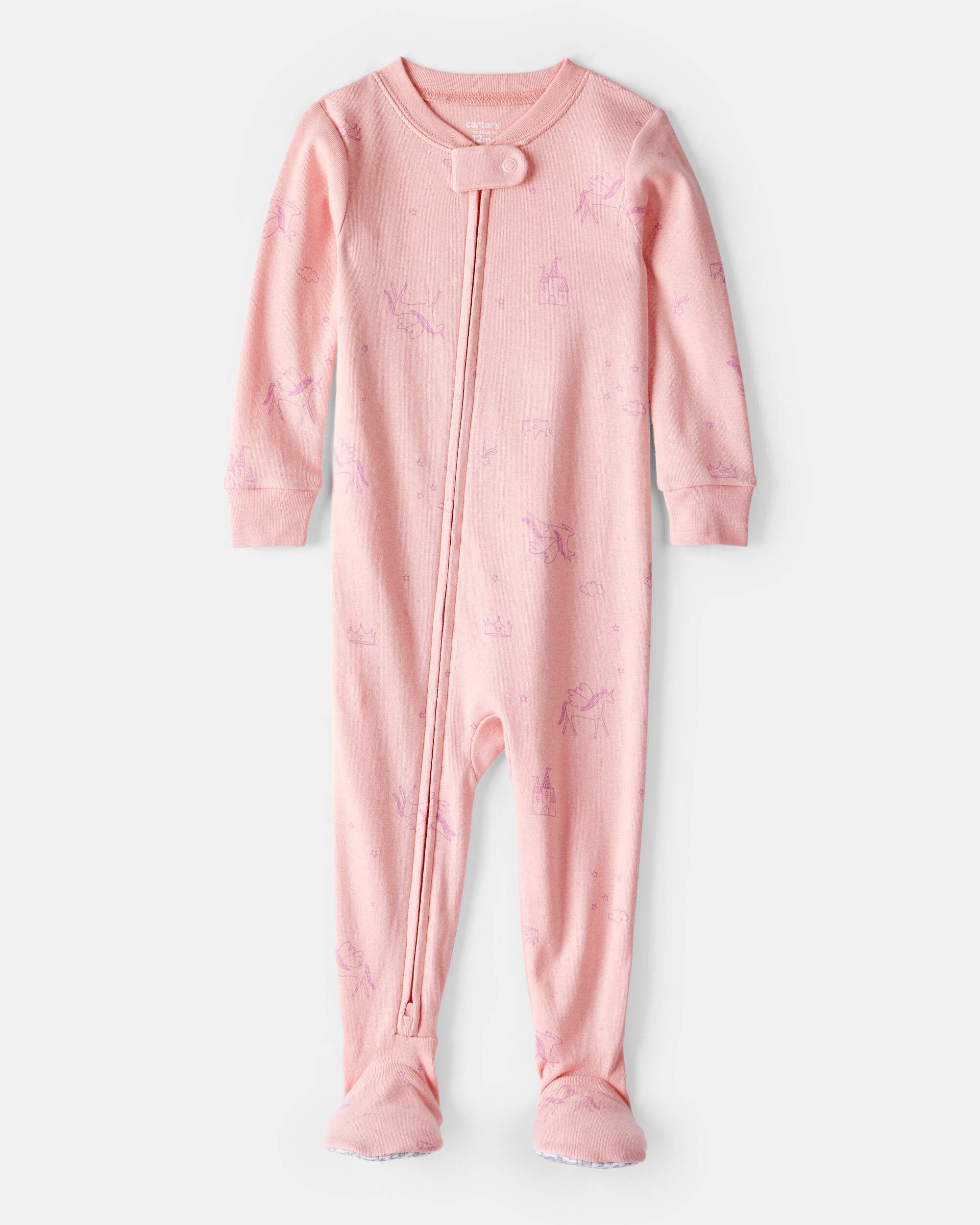 Toddler Girl Fairy Star Print 100% Cotton Long-Sleeve Snug Fit 1-Piece Pajamas - Pink