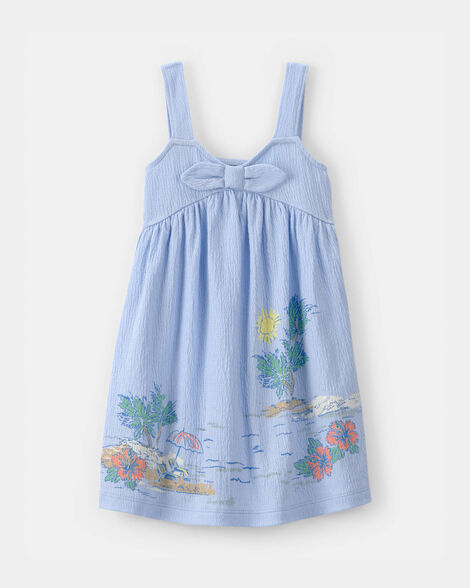 toddler girl scenic beach sleeveless dress - blue