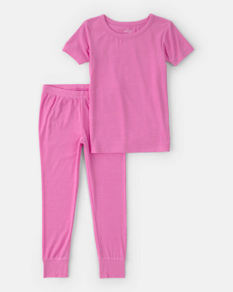 toddler girl purelysoft short-sleeve snug fit 2-piece pajama set - pink