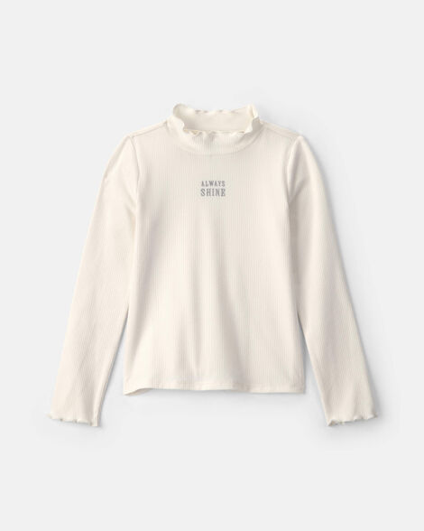 Girls 'Always Shine' Long-Sleeve Mock Neck Top - Cream