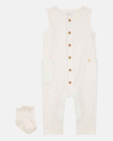 baby 2-piece jumpsuit & sock set - ivory