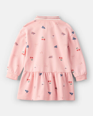 Product image 2 of Toddler Girl Art Print Collared Long-Sleeve Dress - Pink