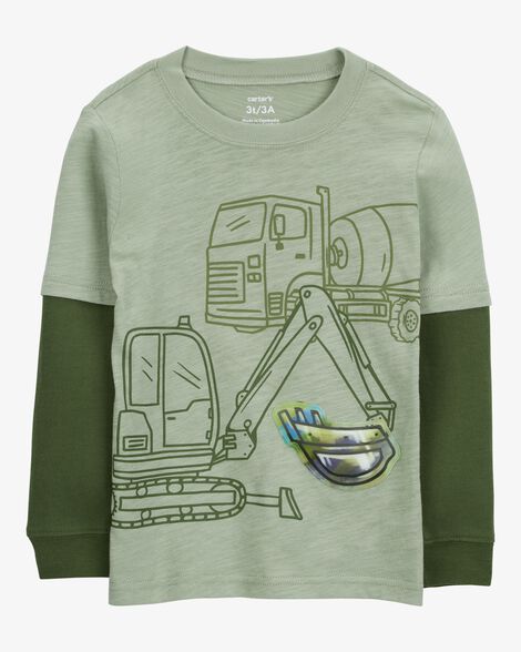  Product image 1 of Toddler Construction Foil Long-Sleeve Tee - Green