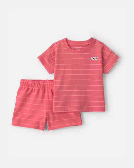 toddler boy 2-piece stripe short-sleeve top & short set - orange