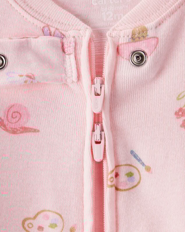 Product image 2 of Baby Girl Paint Floral 100% Cotton Long-Sleeve 2-Way Zip 1-Piece Pajamas - Pink