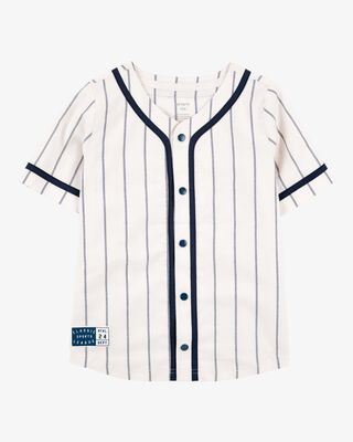 Product image 1 of Kid Striped Baseball Button-Down Shirt - White