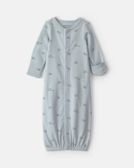 baby boy train long-sleeve sleeper gown - blue