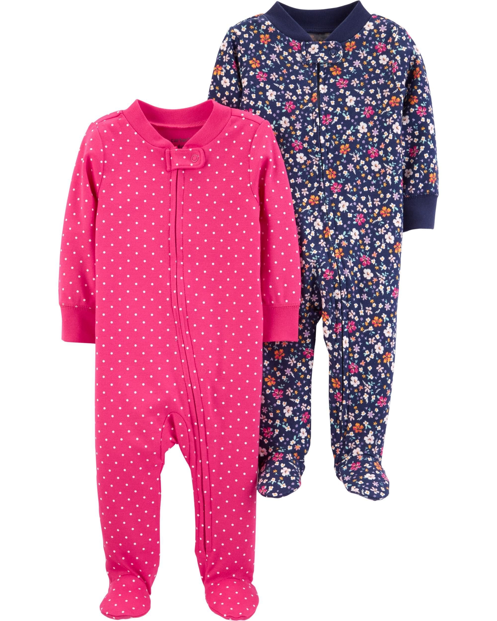 Carters Girls 2-Pack Zip-up Snug Fit Cotton Romper PJs